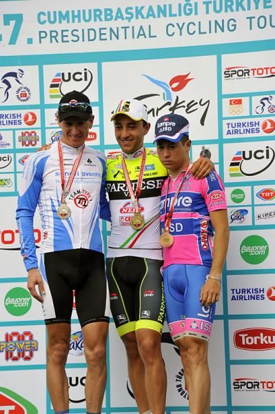 Top three for stage 5 (l-r): Alexander Efimkin (Team Type 1 - Sanofi Aventis), Matteo Rabottini (Farnese Vini - Neri Sottoli),