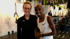 Fit&Well writer Jessica Downey and Mo Farah at the launch of the Huawei GT3