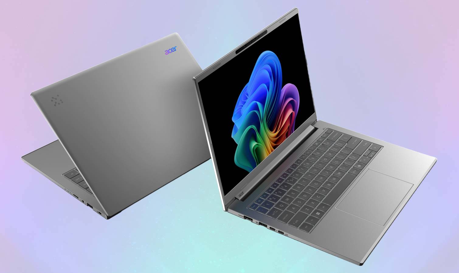 Acer Aspire 14 AI laptops on purple pulse color background