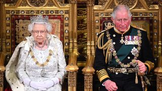 Queen Elizabeth II and Prince Charles, Prince of Wales during the State Opening of Parliament at the Palace of Westminster on October 14, 2019 in London, England.