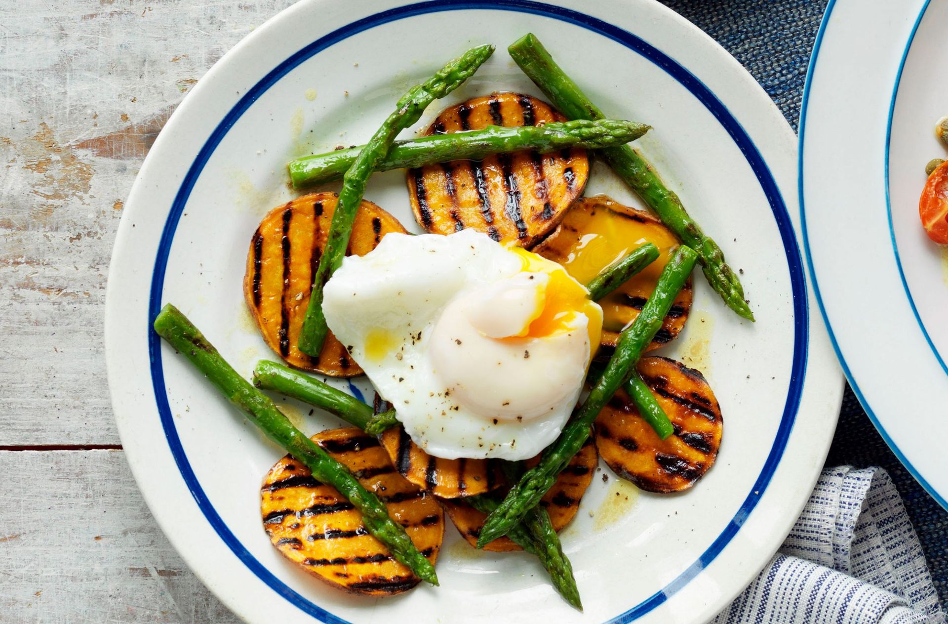 Griddled asparagus, sweet potato and poached egg Breakfast Recipes