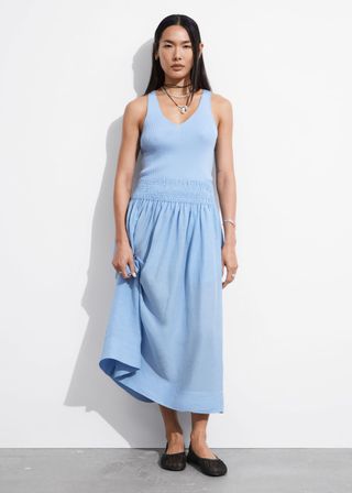 Smock-Waist Midi Skirt