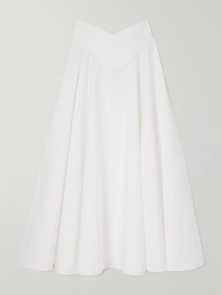 Pleated Cotton-Poplin Midi Skirt