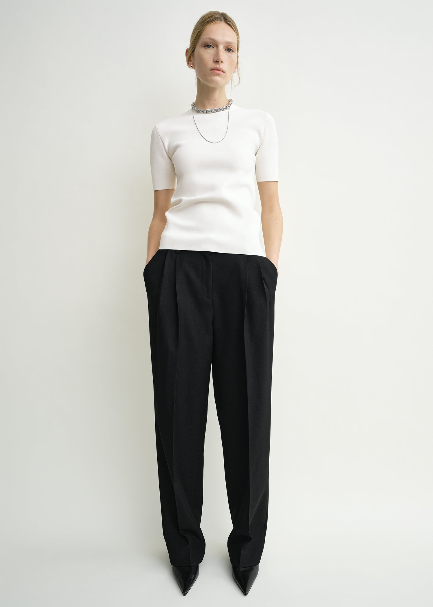 Double-Pleat Tailored Trousers Black
