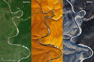 The stripes covering a portion of the Central Siberian Plateau vary by season.