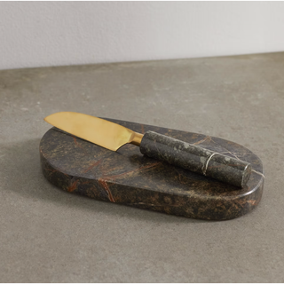 black marble mini chopping board and knife with brushed gold blade