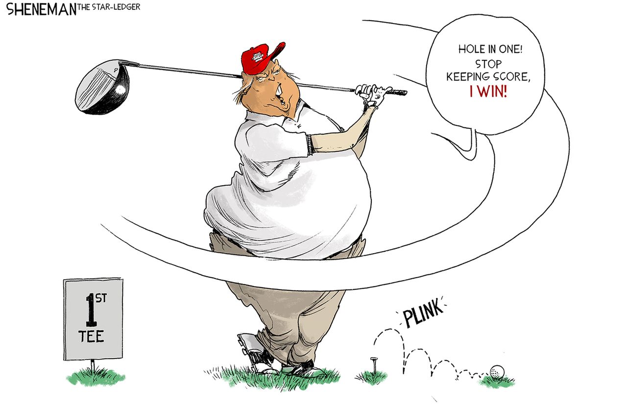 Political Cartoon U.S. Trump vote count golf