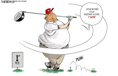Political Cartoon U.S. Trump vote count golf