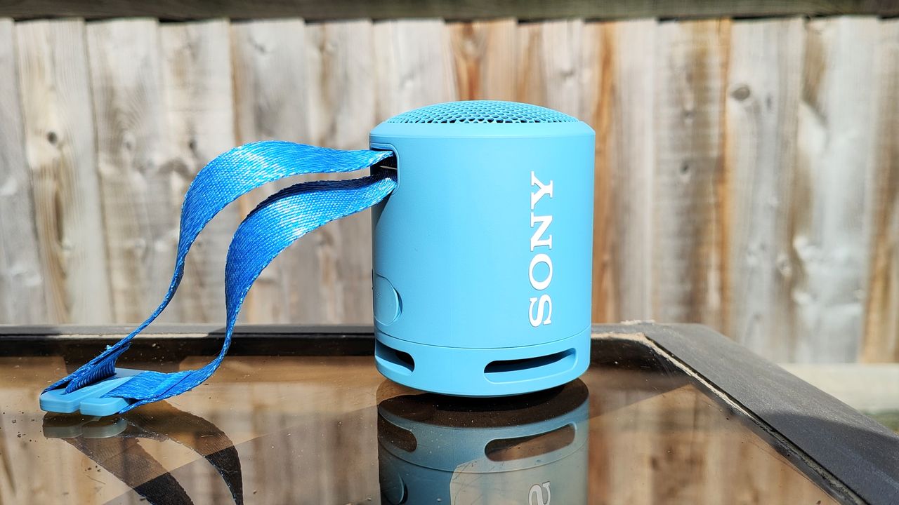 Sony SRS-XB13 eview: speaker on a garden table