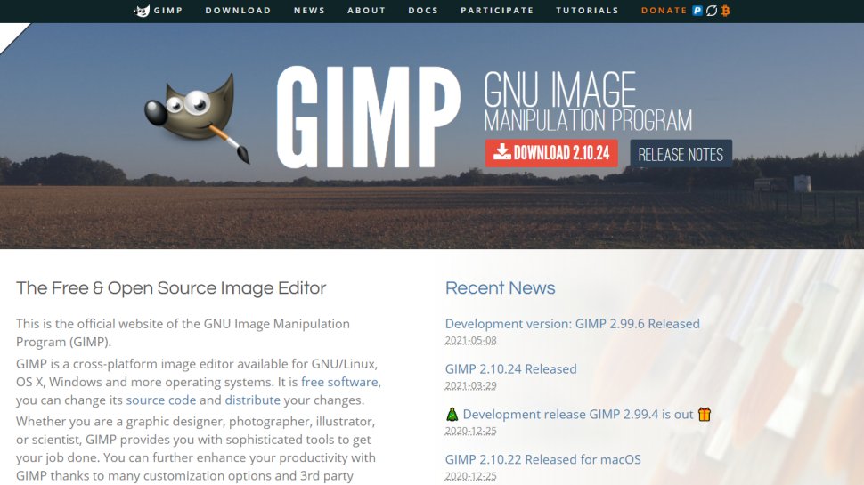 Website screenshot for GIMP