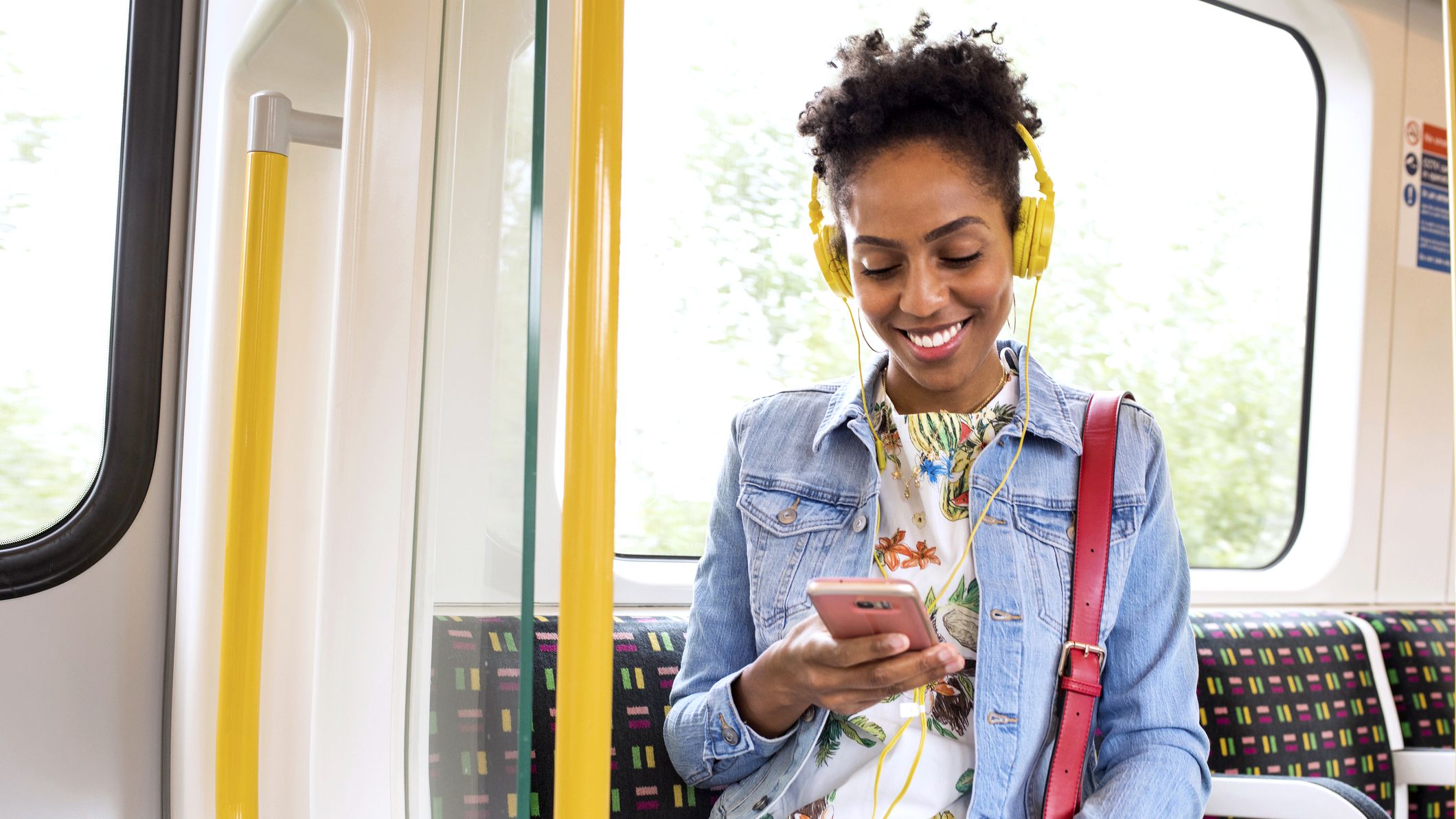 Transport, Smile, Photography, Fashion accessory, Jacket, Public transport, Travel,