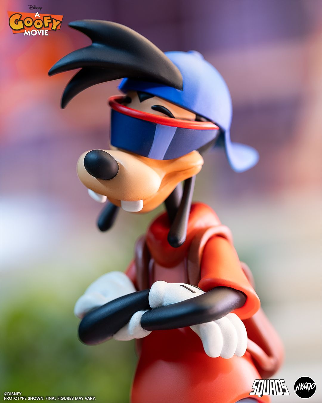 A Goofy Movie figures posing against themed backgrounds