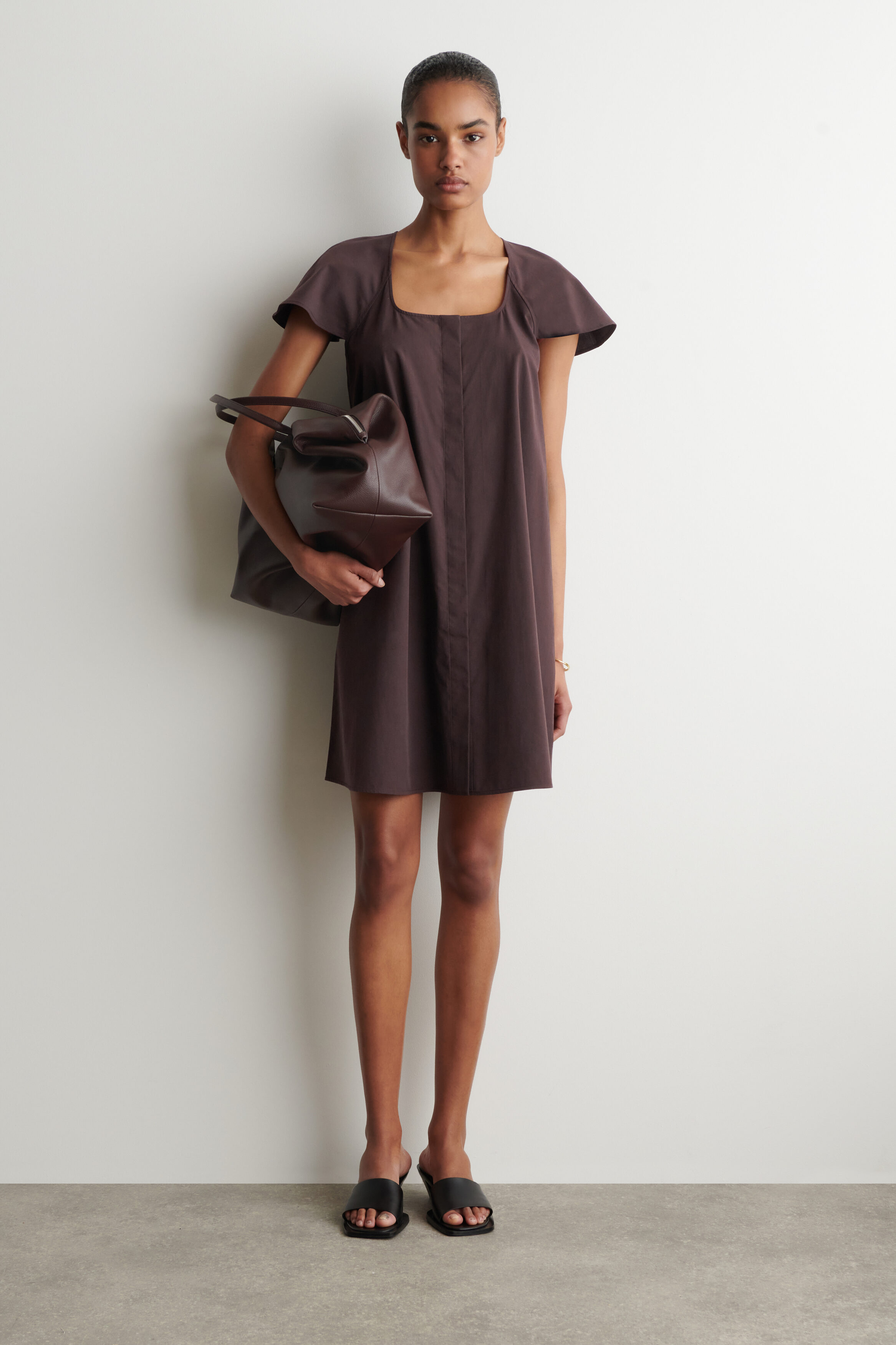 Fluted-Sleeve Cotton Mini Dress