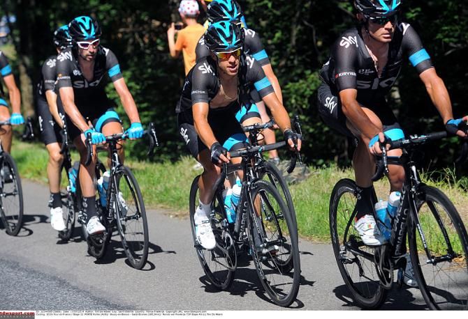 Team Sky surround Richie Porte