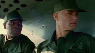 Forrest and Bubba riding in a helicopter in Vietnam in Forrest Gump