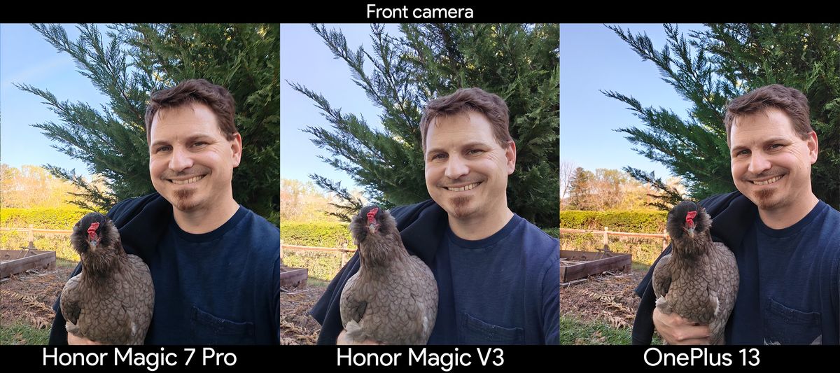 Comparing the front facing cameras between the Honor Magic V3, Honor Magic 7 Pro, and OnePlus 13