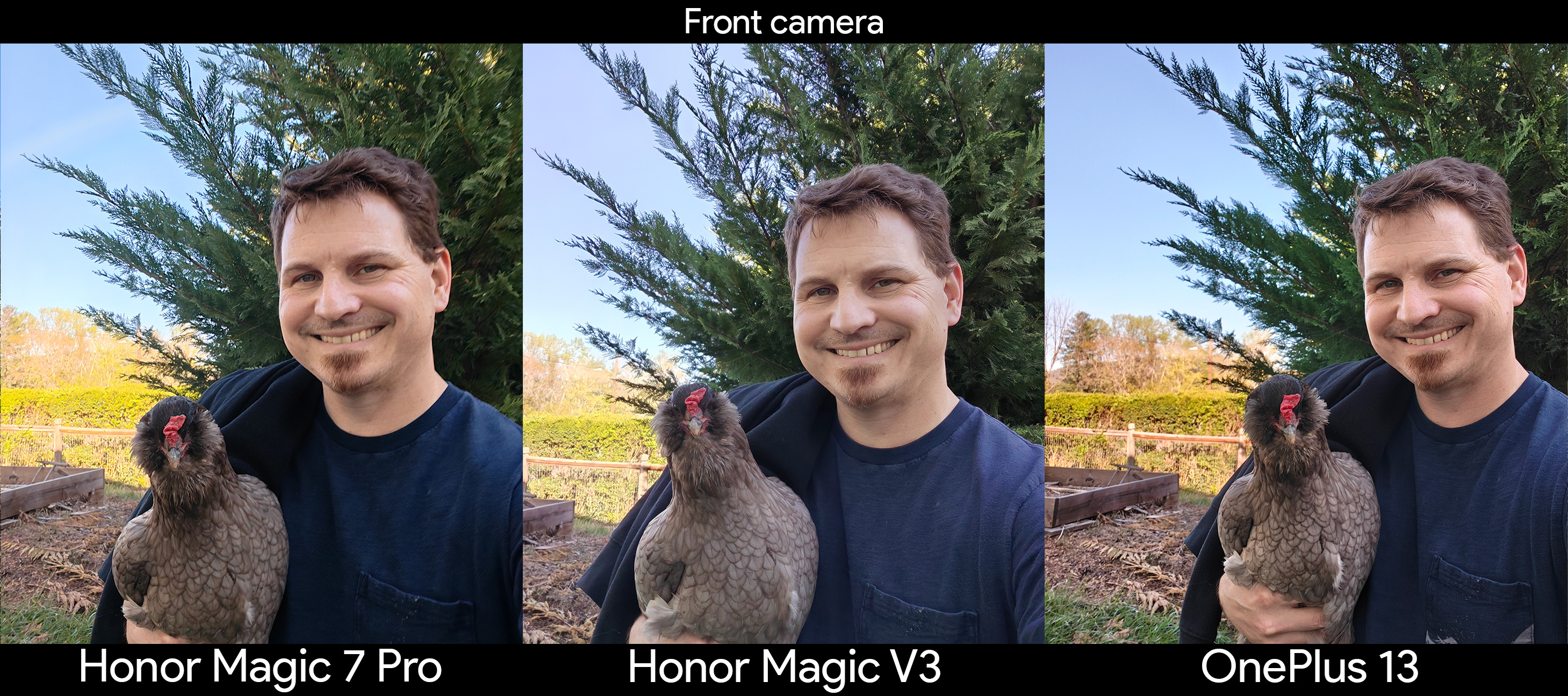 Comparing the front facing cameras between the Honor Magic V3, Honor Magic 7 Pro, and OnePlus 13