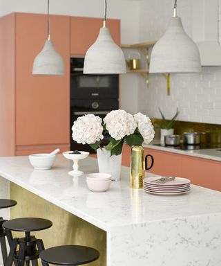 Pooky soprano concrete kitchen lighting ideas above marble and gold island