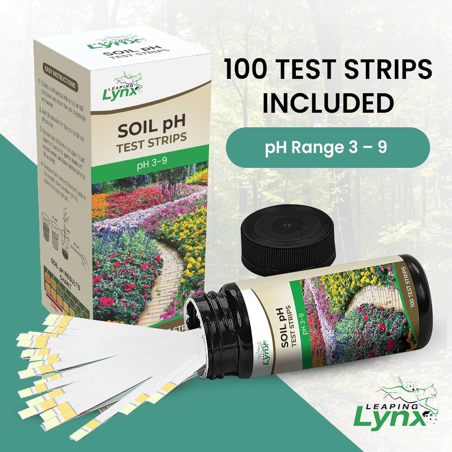 Soil Ph Test Kit (3-9 Range) &amp;ndash; 100 Test Strips for Garden, Lawn, Vegetable &amp;amp; Flower Beds | Quick &amp;amp; Easy Soil Ph Monitoring for Indoor &amp;amp; Outdoor Plants | Leaping Lynx