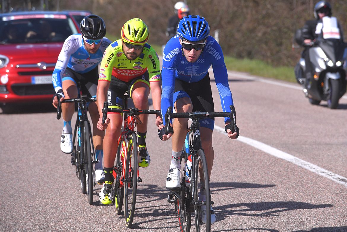 Alexandr Foliforov (Gazprom-Rusvelo), Jacopo Mosca (Wilier-Selle Italia) and Guy Sagiv (Israel Cycling Academy)