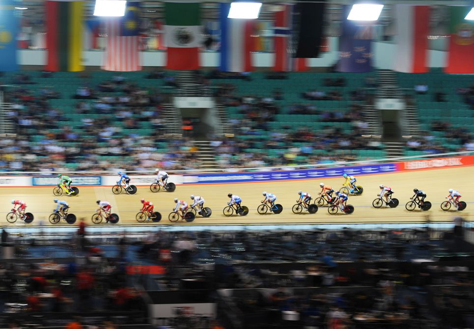 General view of the Mens Omniun during the TISSOT UCI Track Cycling World Cup at National Cycling Centre at National Cycling Centre