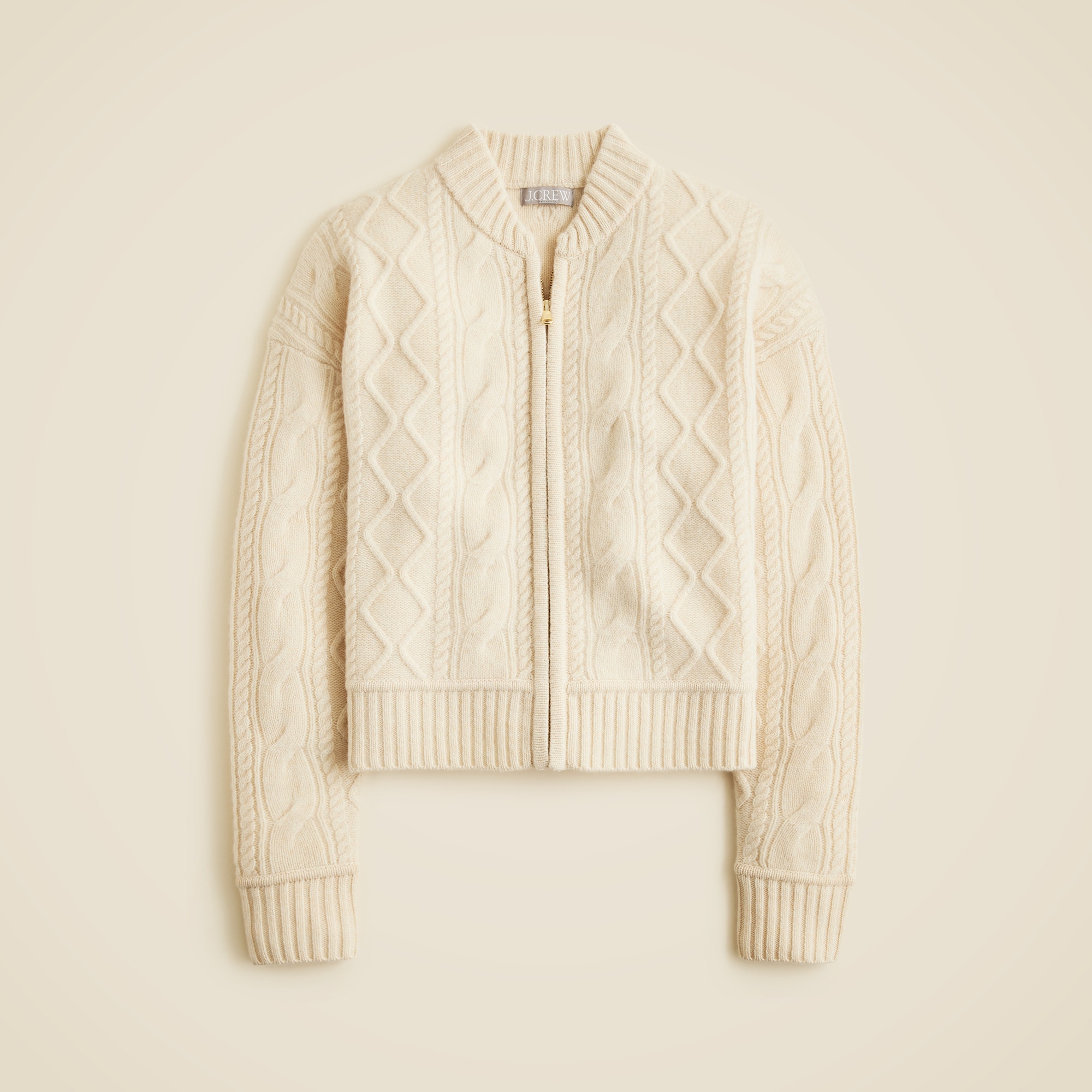 Wool Cable-Knit Bomber Jacket