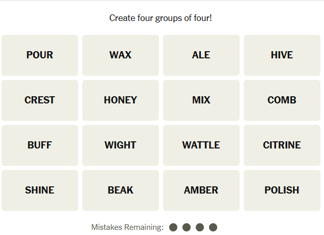 Unsolved NYT Connections word grid for May 1, 2026