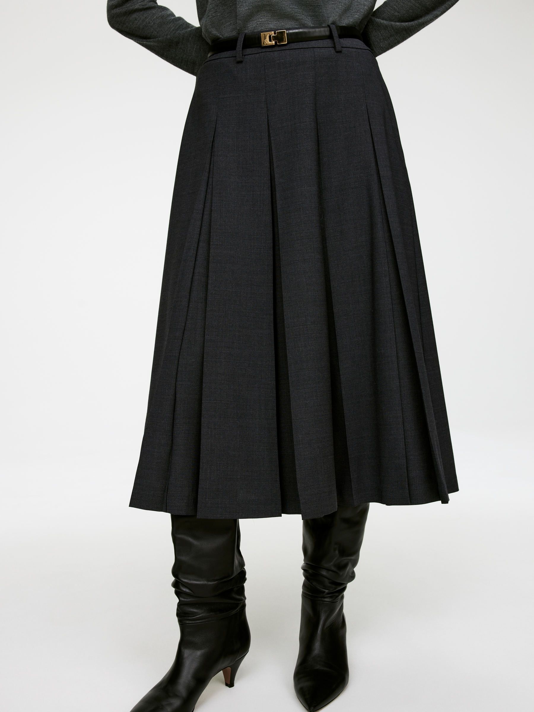 Pleated Wool Blend Skirt – Dark Grey – Women – Arket Gb