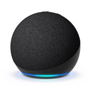 A round spherical speaker in charcoal grey