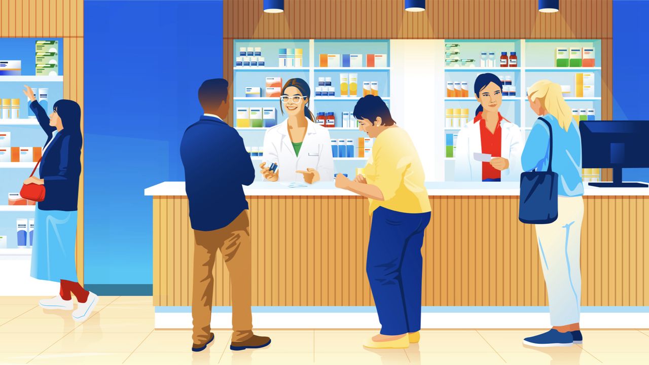 Walmart illustrations of people in a pharmacy