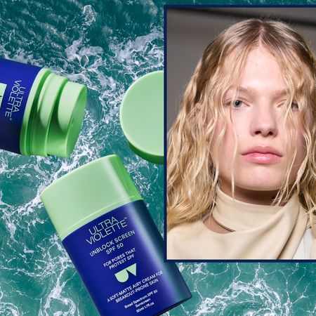 ocean water with new ultra violette spf and two women wearing sunscreen 