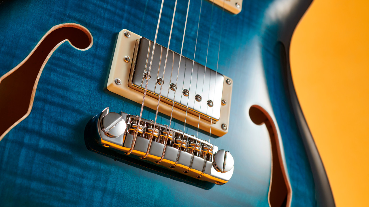 A close-up shot of the PRS SE Hollowbody II Piezo