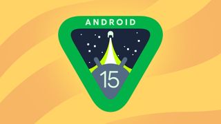 Android 15 badge on yellow backdrop