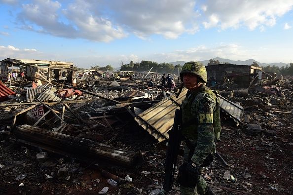 The aftermath of an explosion at a fireworks market in Mexico.