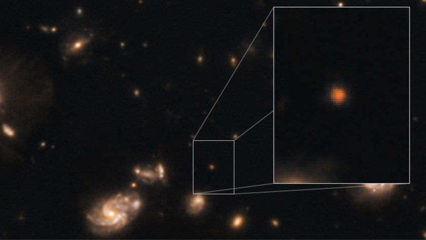 Galaxies in the far universe with a mysterious orange dot 
