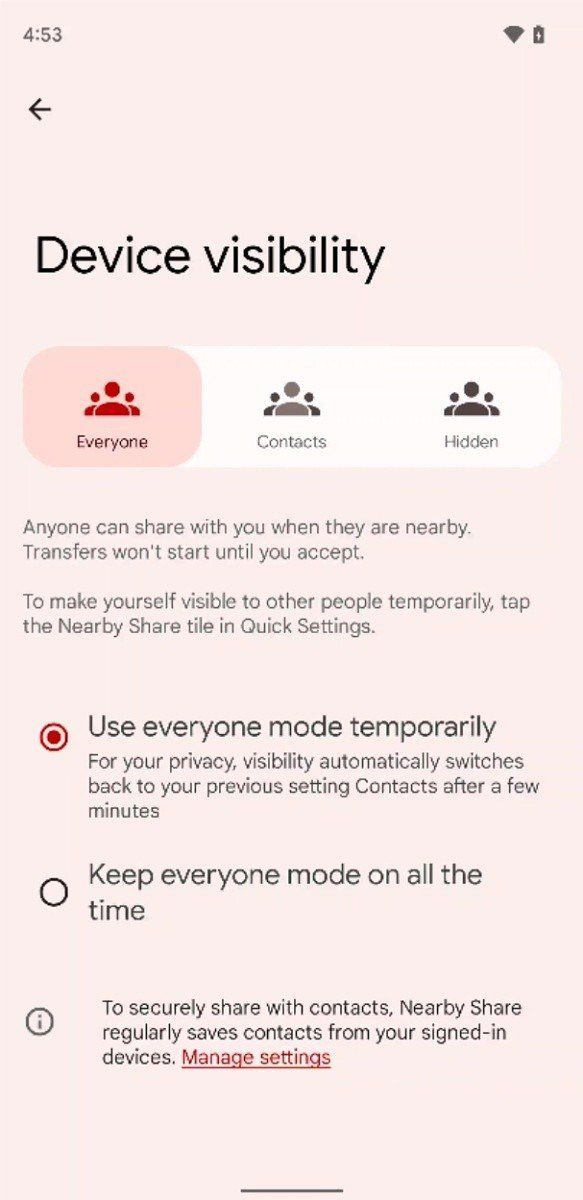 Nearby Share Device Visibility