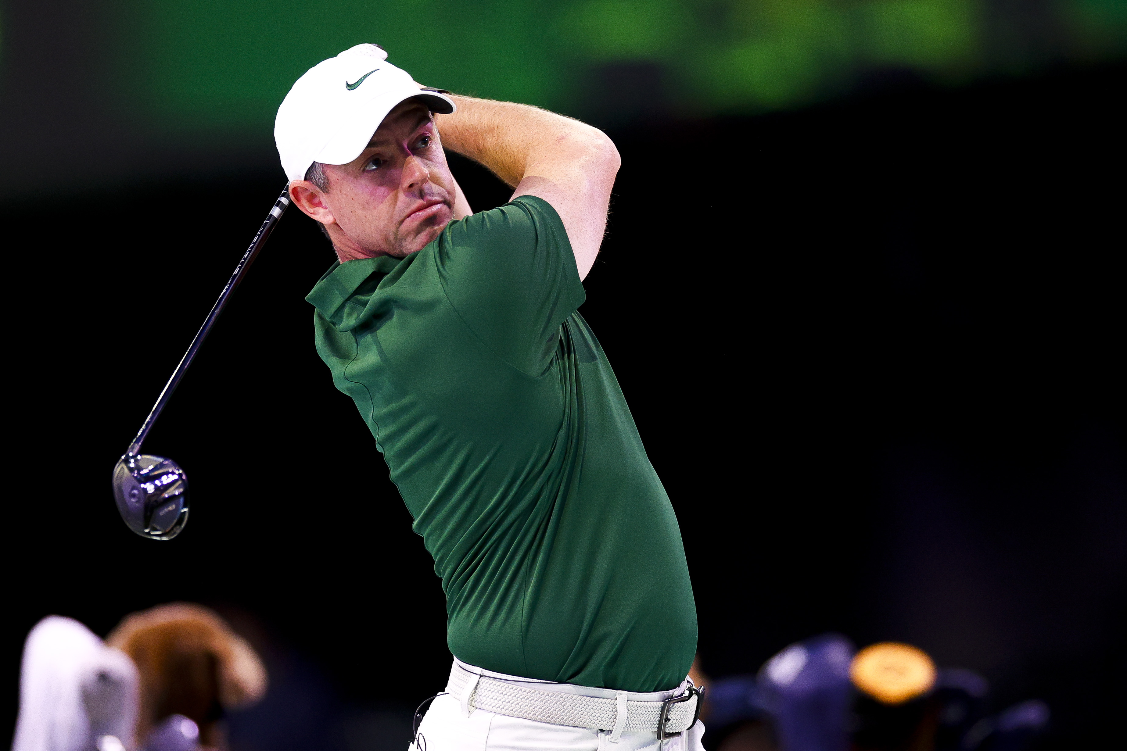 Rory McIlroy hits a fairway wood at TGL