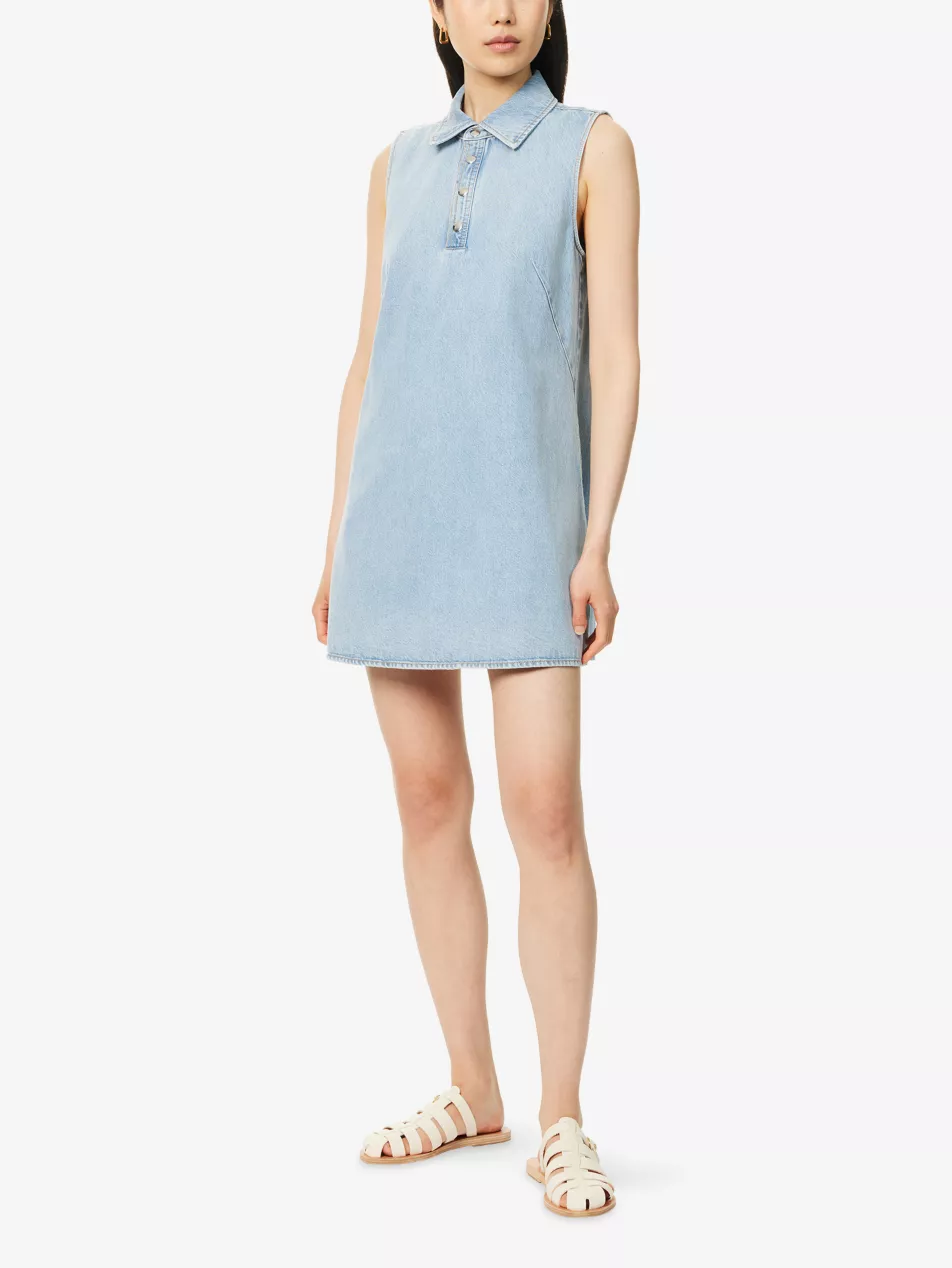 Urban Shifting Polo-Collar Cotton Denim Dress