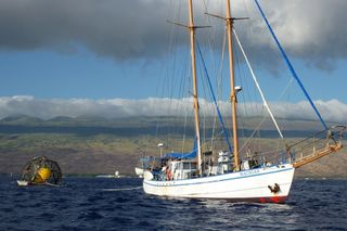 The S/V Machias towed the pod out of port towards the operating area West of Hawaii Island.