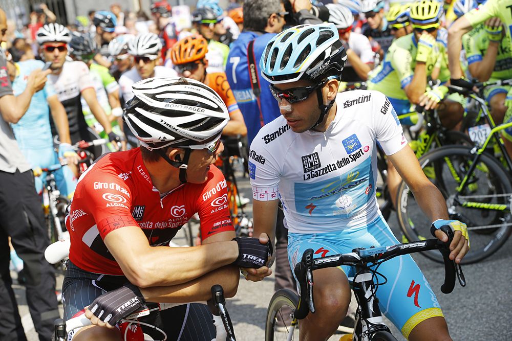 Fabio Aru (Astaa) wears the white best young rider jersey at the Giro d'Italia