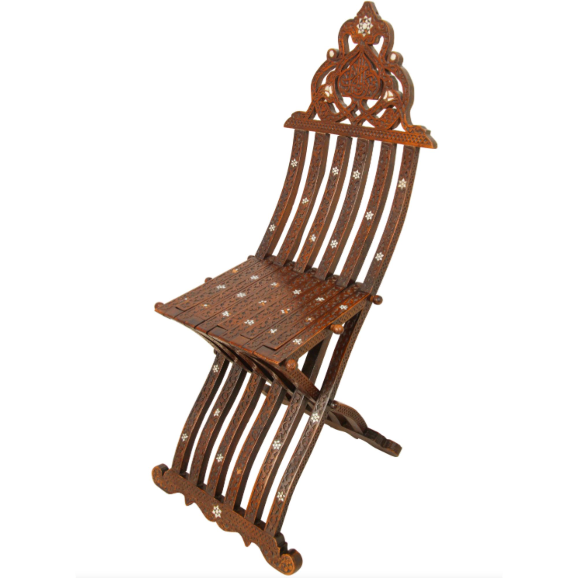 Middle Eastern 19th Century Moorish Folding Chair Shell Inlaid