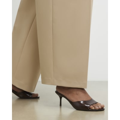 Brown Faux Leather Mule Kitten Heels