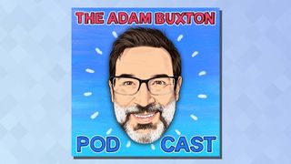 The logo of the The Adam Buxton Podcast podcast on a blue background