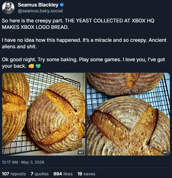 Blackley's Xbox loaves, baked using yeast collected at the Microsoft campus.