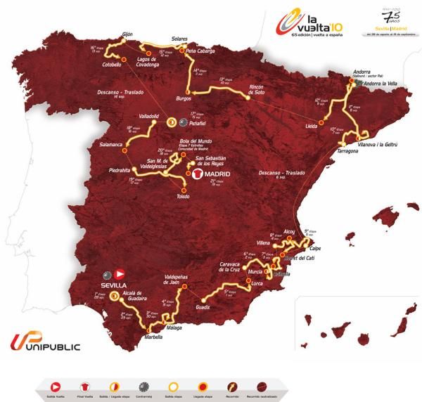 The 2010 Vuelta a Espa&ntilde;a route map