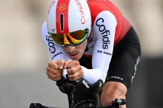 BUDAPEST HUNGARY MAY 07 Guillaume Martin of France and Team Cofidis sprints during the 105th Giro dItalia 2022 Stage 2 a 92km individual time trial stage from Budapest to Budapest ITT Giro WorldTour on May 07 2022 in Budapest Hungary Photo by Stuart FranklinGetty Images