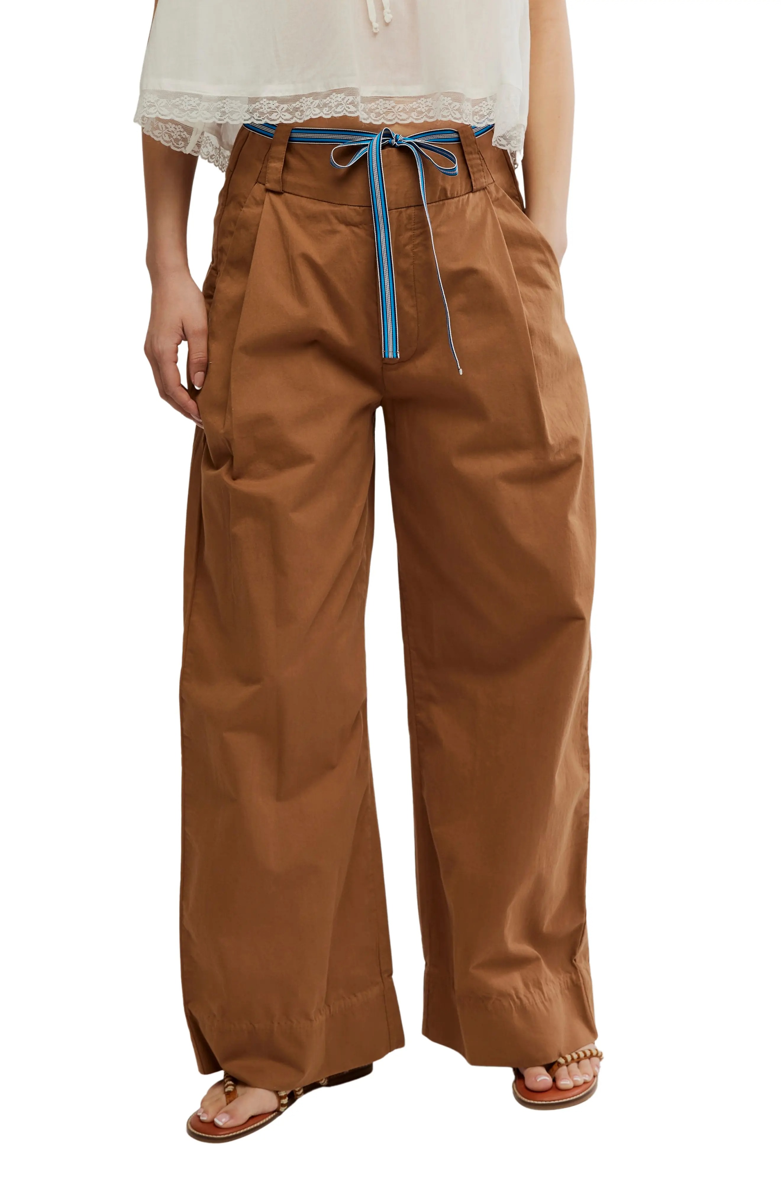 Free People, Buckle Belt Cotton Wide Leg Pants