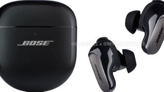 A leaked image possibly of the Bose QuietComfort Ultra earbuds and case, in black