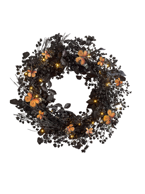 Faux Lit Berry and Butterfly Wreath