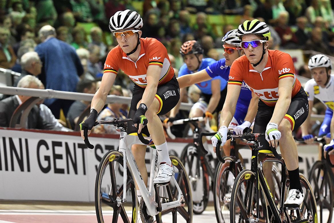 Cameron Meyer and Callum Scotson on day 2 of the Gent Six Day